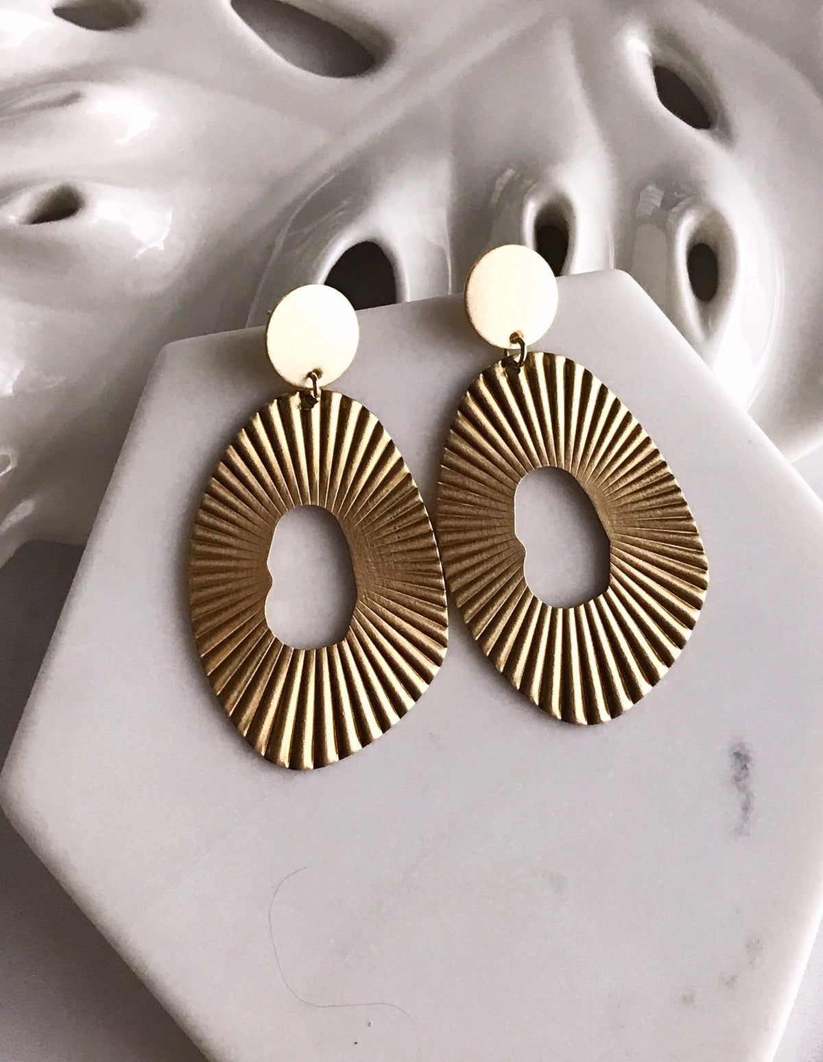 Sun-Ray Hoop Earrings -  Brushed Brass