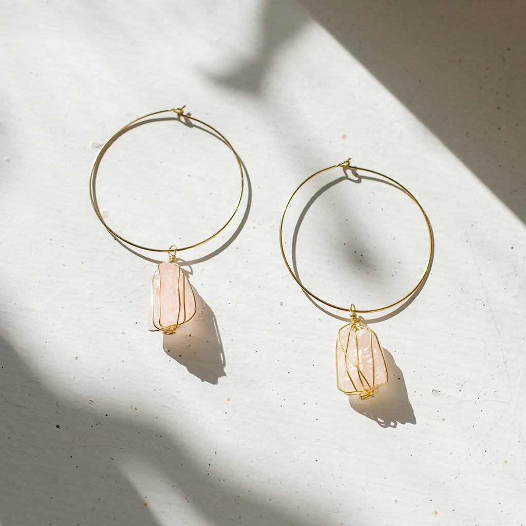 Rose Quartz Hoops